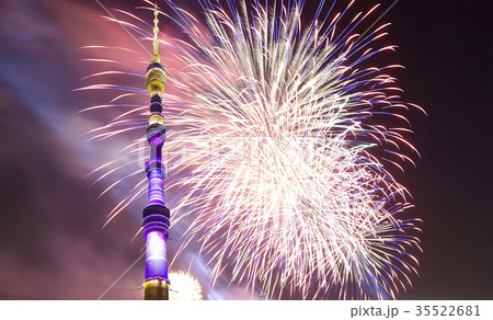Fireworks over the Ostankino tower, Moscow, Russia Fireworks over the Ostankino tower, Moscow, Russia 35522681