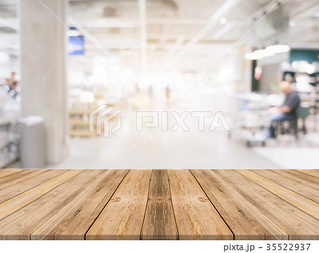 Wooden board table blur in department store. Wooden board table blur in department store. 35522937