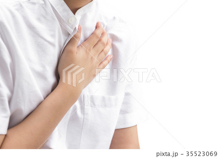 Woman having chest pain heart attack isolated Woman having chest pain heart attack isolated 35523069