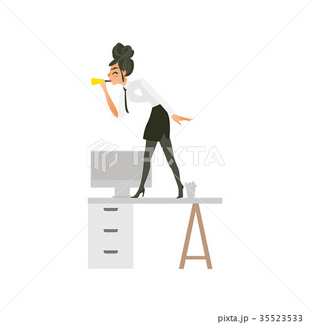 Woman blowing horn on table at corporate party 35523533