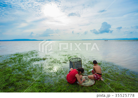 Fishing, Summer, Sunset, Asia, Myanmar Fishing, Summer, Sunset, Asia, Myanmar 35525778