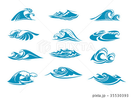 Vector Icons Of Ocen Water Wave Blue Splashのイラスト素材