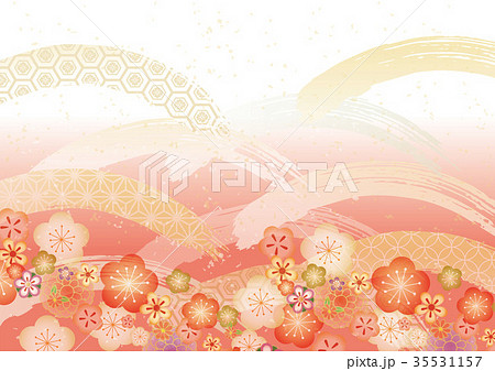 和風柄 淡い 一 赤 梅 35531157