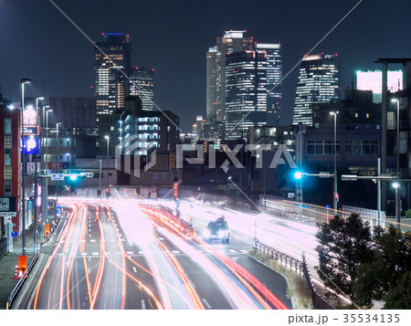 名古屋西区・交通イメージ　国道22号線（名岐バイパス）と名古屋駅中心部を望む 夜景 35534135