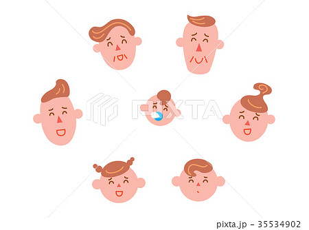 ３世代家族困り笑いのイラスト素材