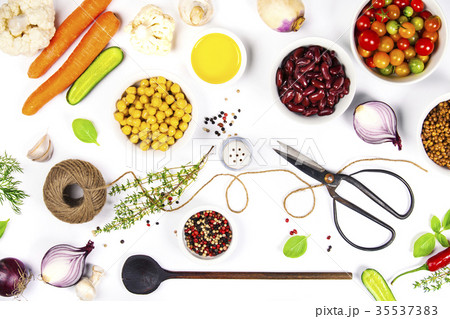 Colorful food ingredients on white background 35537383