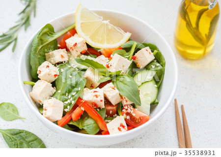 Vegan healthy salad with paprika tofu Vegan healthy salad with paprika tofu 35538931