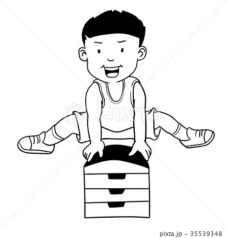 Hand drawn Boy Jump Gymnastic Buck-Cartoon Vector 35539348