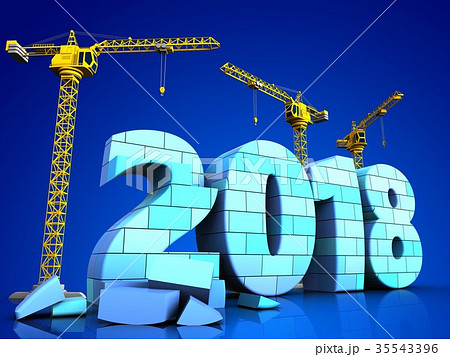 3d blue 2018 year with bricks 35543396