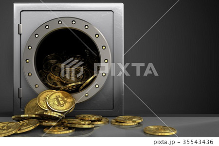 3d bitcoins heap over black 35543436