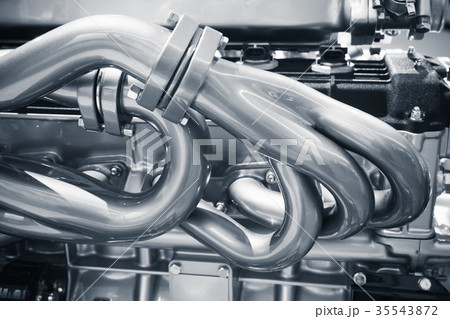 Shiny exhaust pipes. V12 Motor parts 35543872
