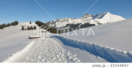 Winter hiking trail on top of mount Hohe Wispile.  35544647