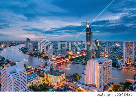 Bangkok city and downtown at twilight sunset scene 35548486