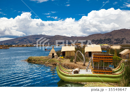 Totora boat on the Titicaca lake near Puno, Peru Totora boat on the Titicaca lake near Puno, Peru 35549647