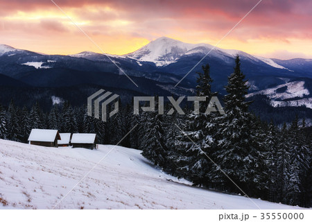Fantastic landscape with snowy house 35550000