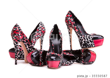 Fashionable red-black leopard high-heeled shoes Fashionable red-black leopard high-heeled shoes 35550587
