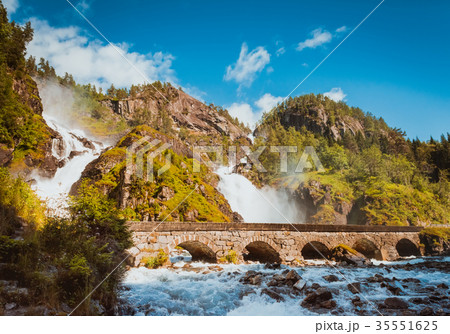 Summer Latefossen Waterfall Odda Norway 35551625