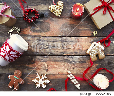 Christmas background with decorations and candles 35552165