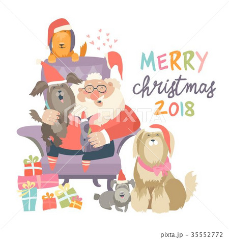 Santa Claus sitting in armchair wih dogs 35552772