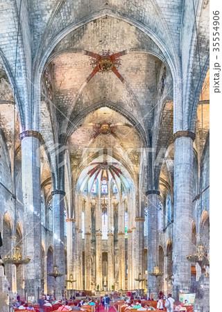 Interior of Santa Maria del Mar in Barcelona,Spain 35554906