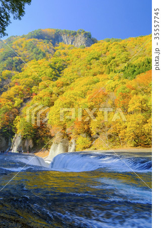 秋の吹割滝と流れ(縦) 秋の吹割滝と流れ(縦) 35557745