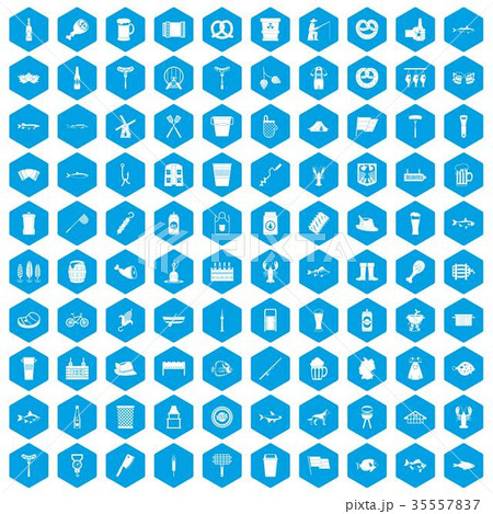 100 beer icons set blue 35557837
