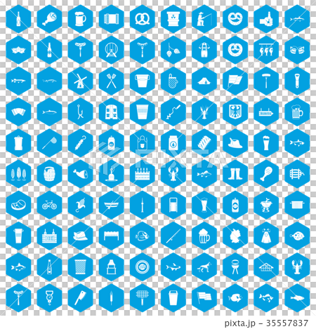 100 beer icons set blue 35557837