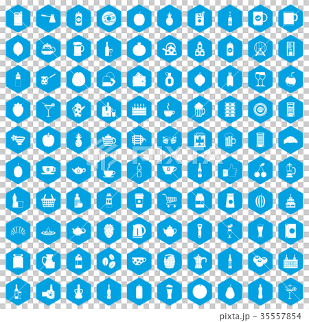 100 beverage icons set blue 35557854