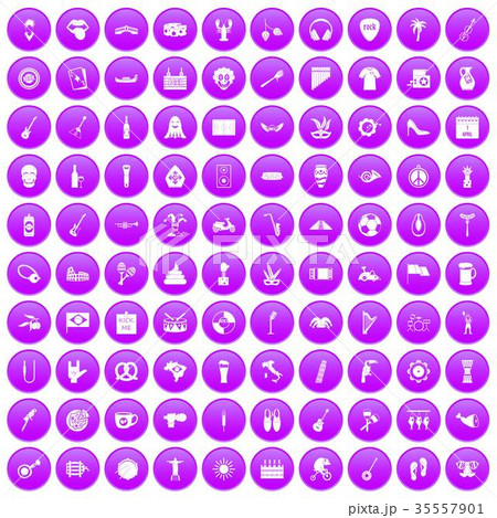 100 street festival icons set purple 35557901