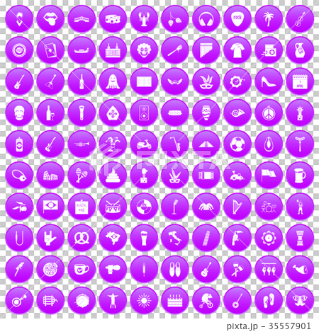 100 street festival icons set purple 35557901