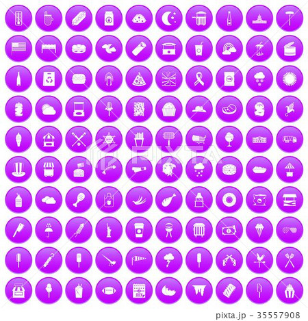 100 street food icons set purple 100 street food icons set purple 35557908