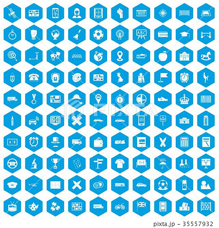 100 bus icons set blue 35557932