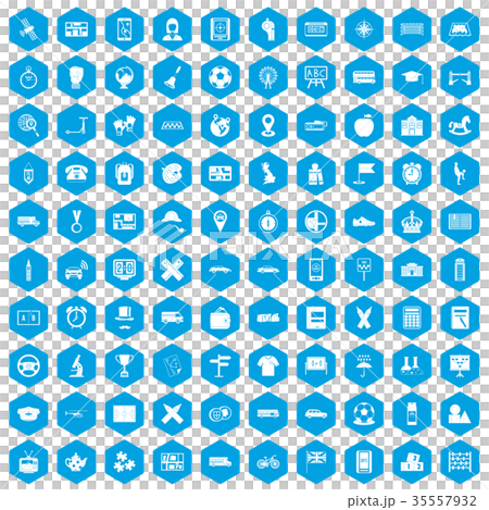 100 bus icons set blue 35557932