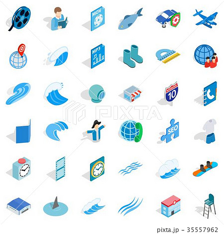 Blue globe icons set, isometric style 35557962