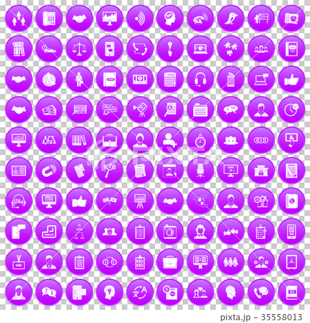 100 discussion icons set purple 35558013