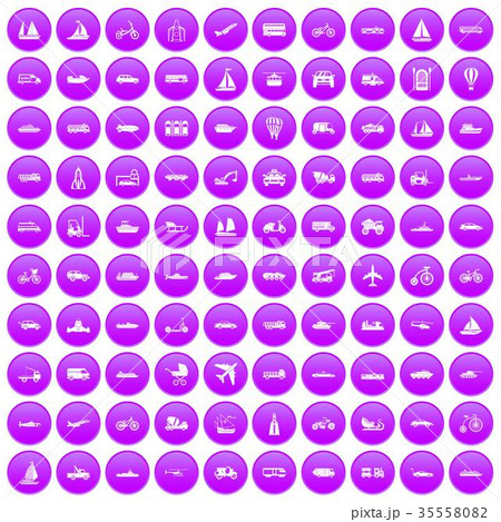 100 transportation icons set purple 35558082
