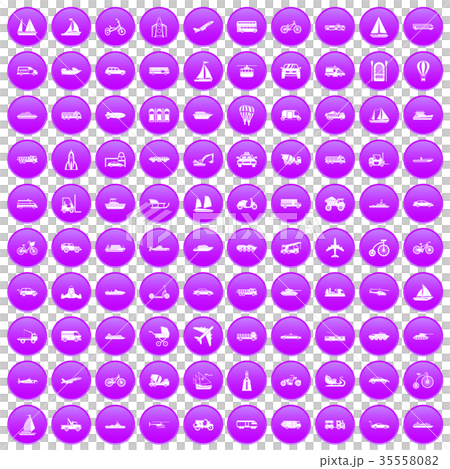 100 transportation icons set purple 35558082