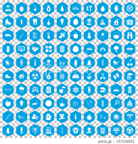 100 child health icons set blue 35558092