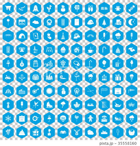 100 childrens parties icons set blue 35558160