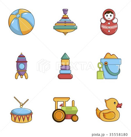 Toys icons set, cartoon style Toys icons set, cartoon style 35558180