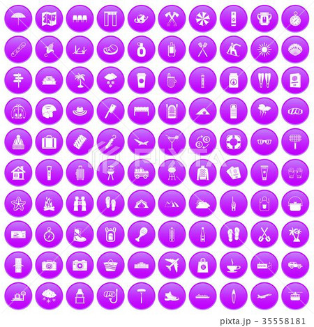 100 vacation icons set purple 100 vacation icons set purple 35558181
