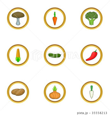 Raw vegetables icons set, cartoon style 35558213