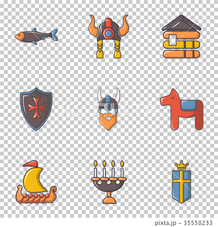 Viking equipment icons set, cartoon style 35558233