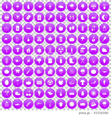 100 vegetables icons set purple 100 vegetables icons set purple 35558300