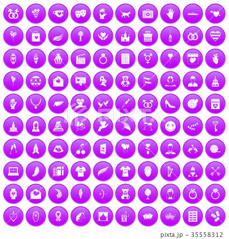 100 heart icons set purple 35558312