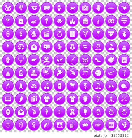 100 heart icons set purple 35558312