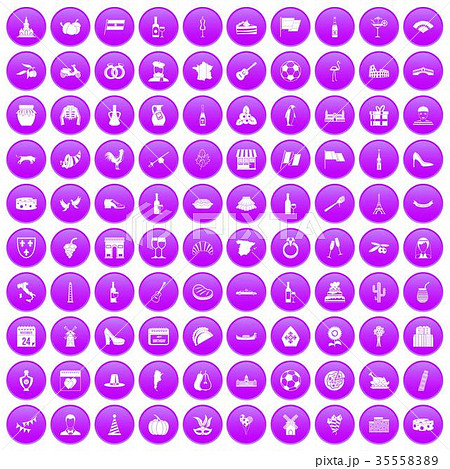 100 wine icons set purple 35558389
