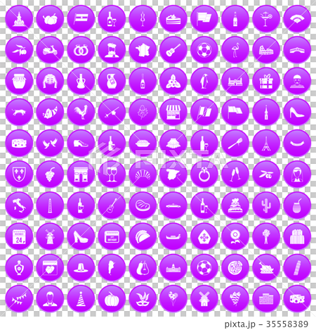 100 wine icons set purple 35558389
