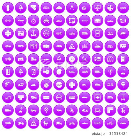 100 location icons set purple 35558424