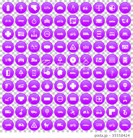 100 location icons set purple 35558424